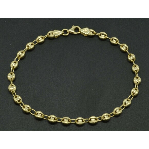 Real 10K Yellow Gold 4.5mm Puffed Mariner Link Chain Bracelet 7-8 9 - Picture 1 of 5